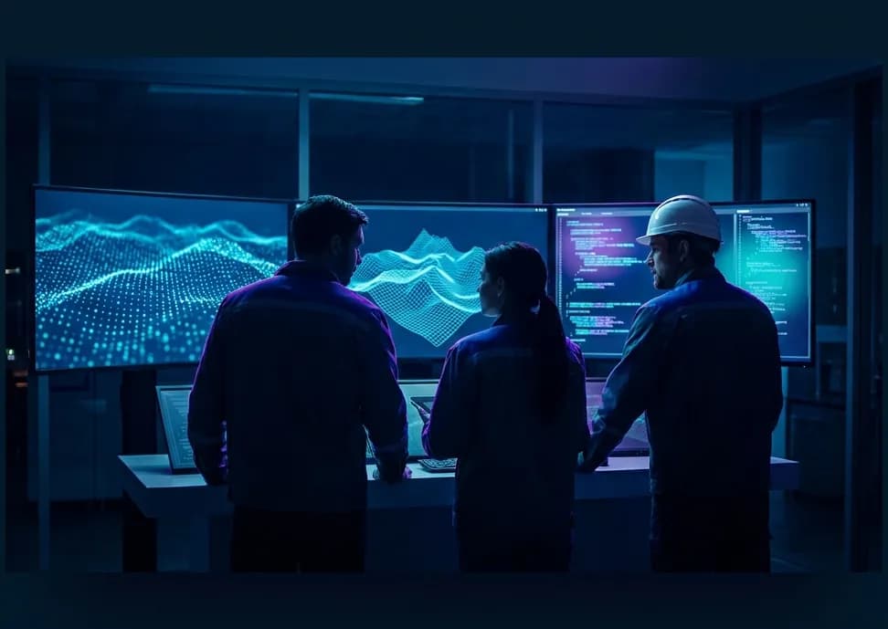 Profesionales trabajando con datos y código en un bootcamp