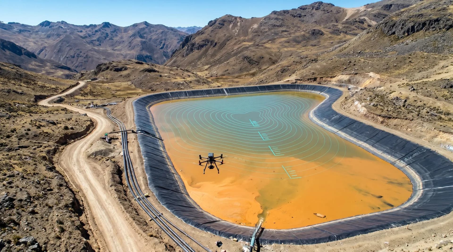 Levantamiento con drone de una poza con curvas de nivel